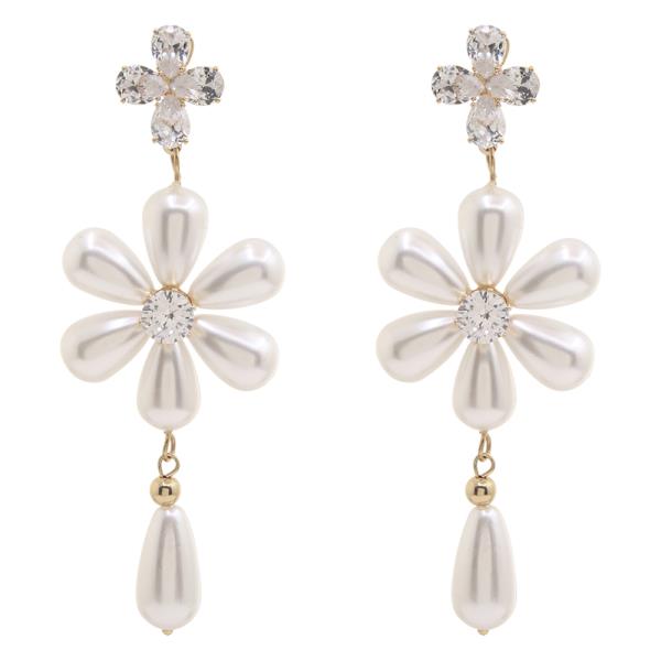 FLOWER CRYSTAL PEARL DROP EARRING