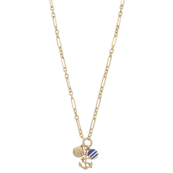 ANCHOR SHELL BLUE WHITE STRIPE CHAIN LINK NECKLACE