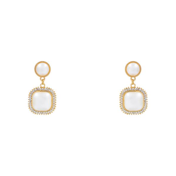 PEARL SQUARE FRAME DANGLE EARRING