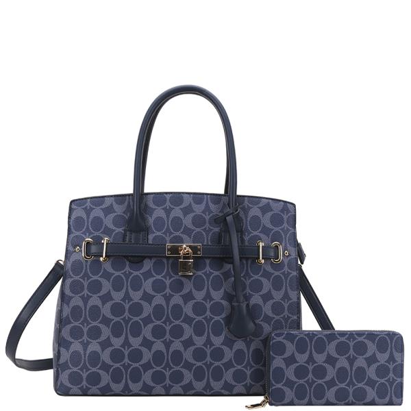 2IN1 OVAL TEXTURED SATCHEL BAG W WALLET SET