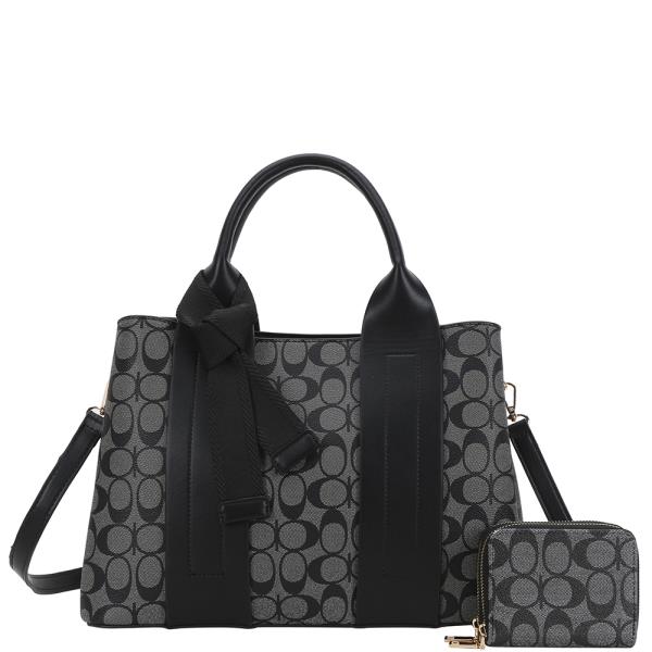 2IN1 OVAL TEXTURED SATCHEL BAG W WALLET SET
