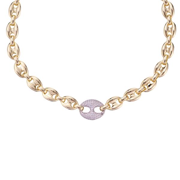 CZ PUFFED MARINER LINK NECKLACE