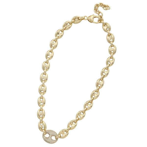 CZ PUFFED MARINER LINK NECKLACE