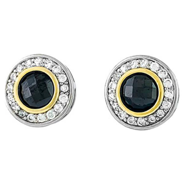 TWO TONE 12MM JET CZ EARRING