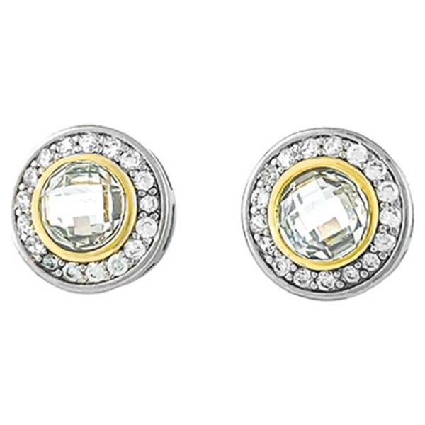 TWO TONE 12MM CLEAR CZ EARRING