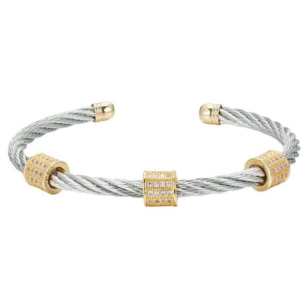 TRIPLE CZ BAR ON FLEXIBLE STEEL CABLE BRACELET