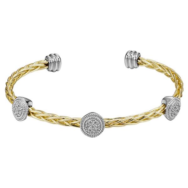 TWO TONE CZ BRAIDED ROPE BANGLE BRACELET