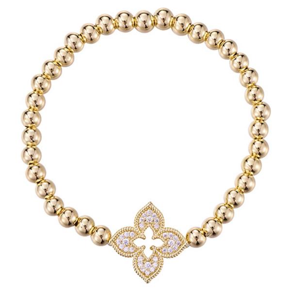 5MM BALL BEAD&CZ FLOWER STRETCH BRACELET