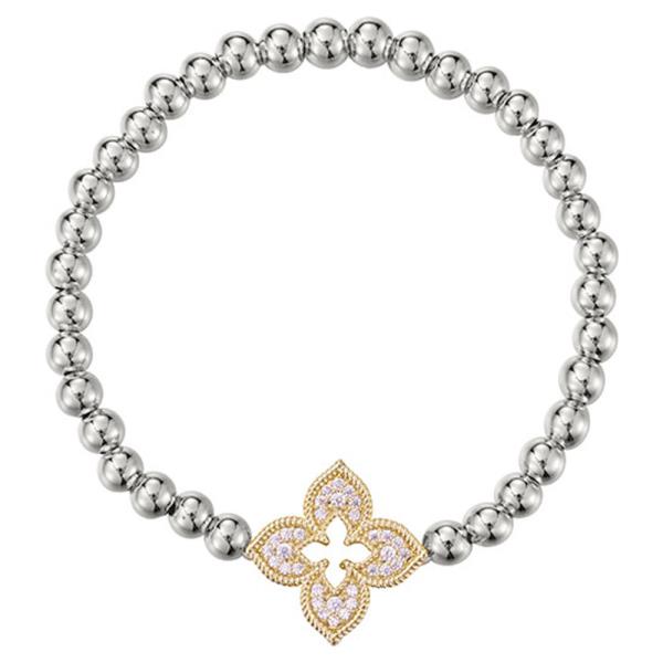 5MM BALL BEAD&CZ FLOWER STRETCH BRACELET