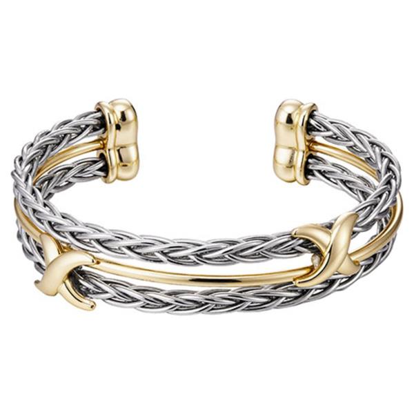 TWO TONE TRIPLE ROW X CUFF BRACELET
