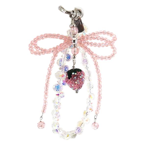 BEADED BOW STRAWBERRY BAG CHARM KEYCHAIN