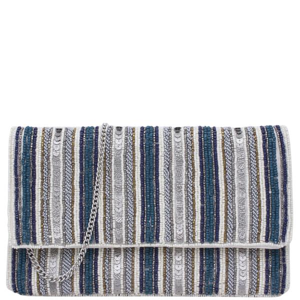 STRIPE BEAD N SEQUIN CLUTCH BAG