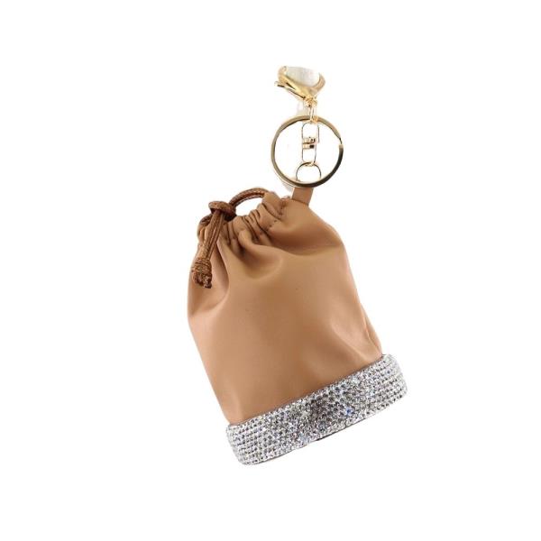 RHINESTONE TRIM MINI BUCKET POUCH BAG CHARM KEYCHAIN