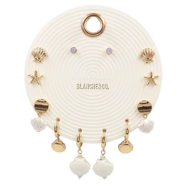 6PRS SHELL DROP PEARL EARRING SET