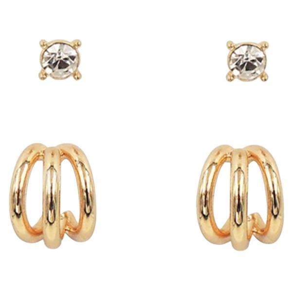 3PRS HOOP GLASS PEARL EARRING SET