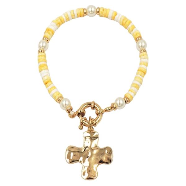 HAMMER CROSS CHARM  BEADED TOGGLE BRACELET