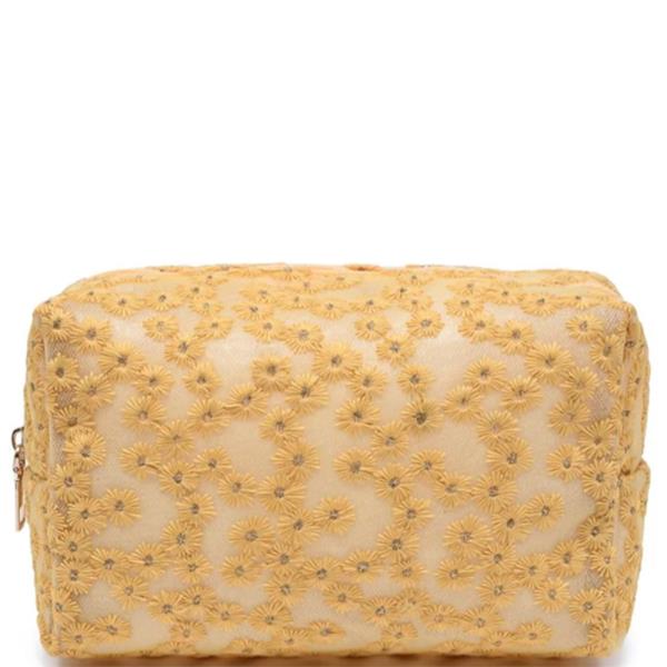 FLORAL PATTERN MESH DAISY CHAIN COSMETIC AND TRAVEL ORGANIZER POUCH BAG