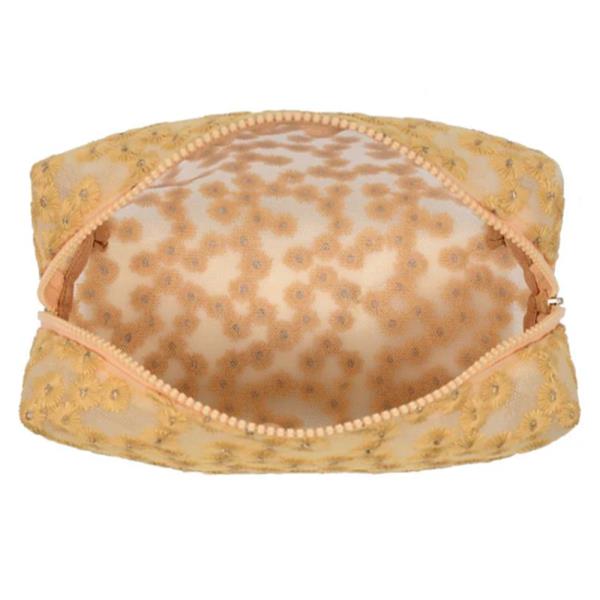 FLORAL PATTERN MESH DAISY CHAIN COSMETIC AND TRAVEL ORGANIZER POUCH BAG
