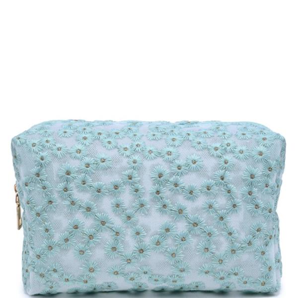 FLORAL PATTERN MESH DAISY CHAIN COSMETIC AND TRAVEL ORGANIZER POUCH BAG