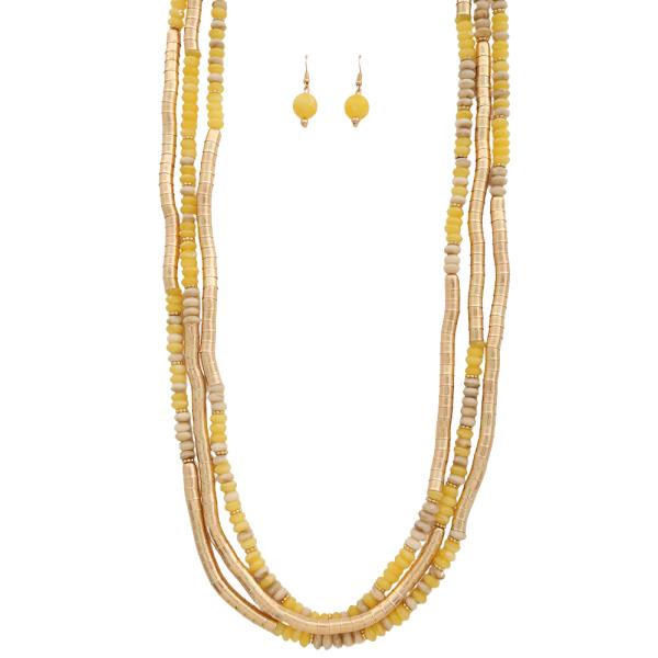 MIX COLOR METAL BEAD LAYER NECKLACE EARRING SET