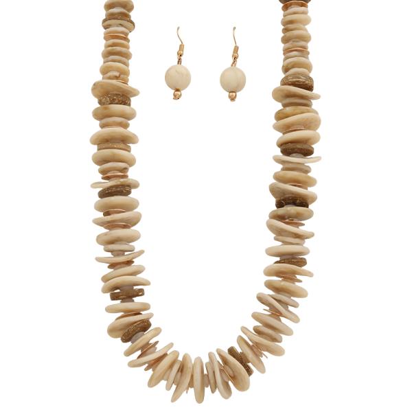 MULTI COLORED BONE DISC BEAD DESIGN NECKLACE EARRING SET