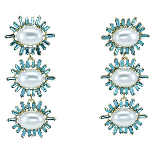 RHINESTONE PEARL OVAL CLUSTER DROP EARRING