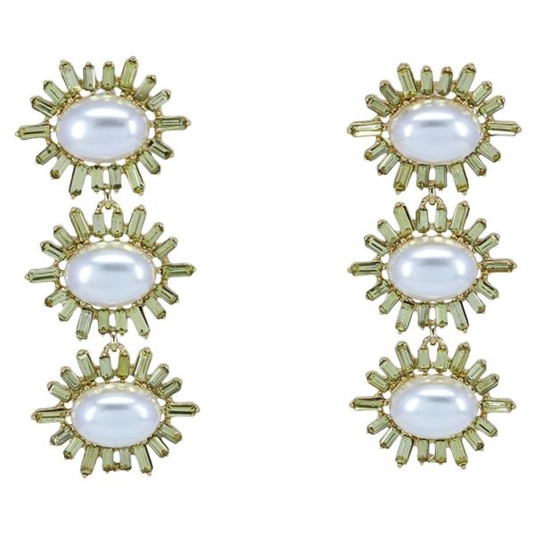 RHINESTONE PEARL OVAL CLUSTER DROP EARRING