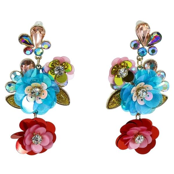 CRYSTAL STONE FLORAL MULTI CHARM STATEMENT DROP EARRING