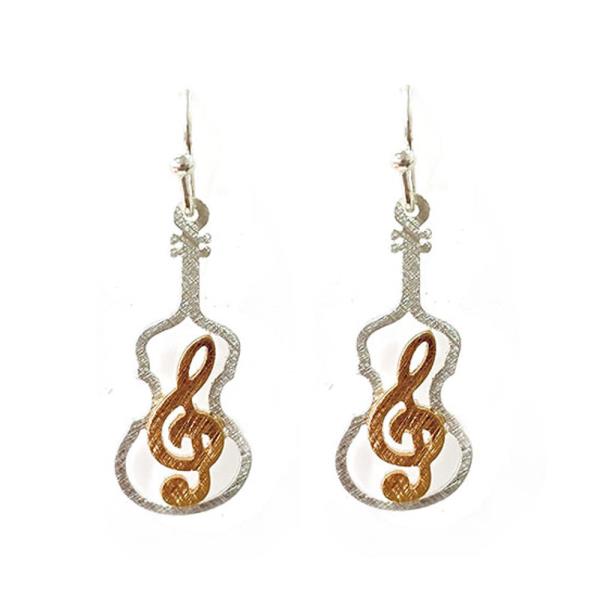 TWO TONE METAL VIOLIN DANGLE EARRING