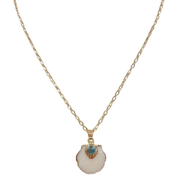 OPAL STONE ELECTROPLATED MOP SCALLOP CHARM NECKLACE