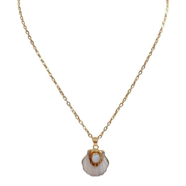 OPAL STONE ELECTROPLATED MOP SCALLOP CHARM NECKLACE