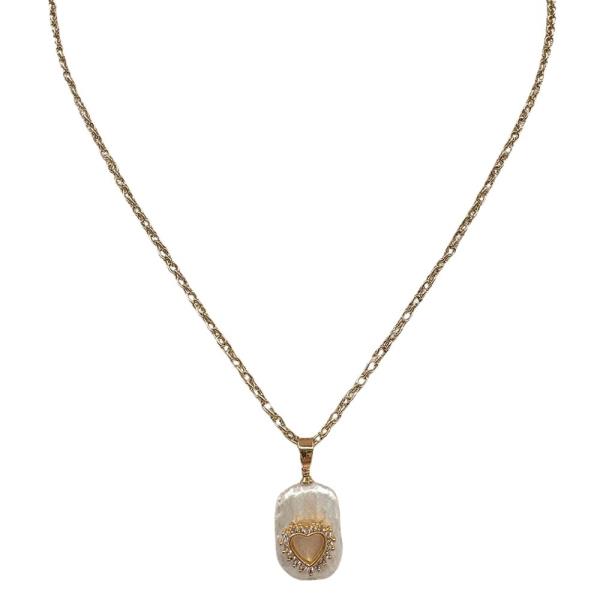 CZ HEART ON STONE CHARM NECKLACE