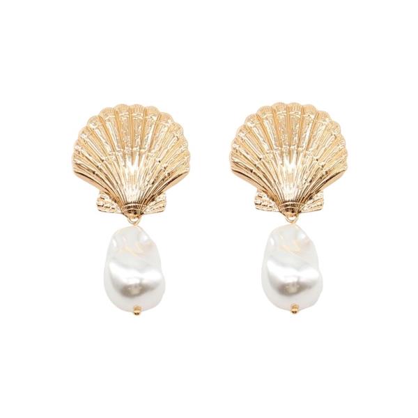 TEXTURED SHELL PEARL DANGLE EARRING