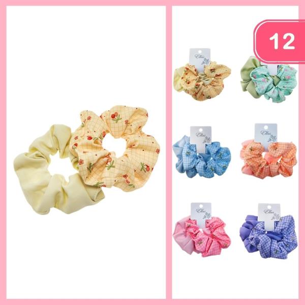 FLOWER SQUARE PRINTS HAIR SCRUNCHIE (12 UNITS)