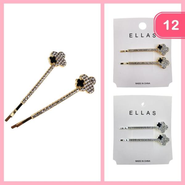 RHINESTONE FLOWER HAIR PINS (12 UNITS)