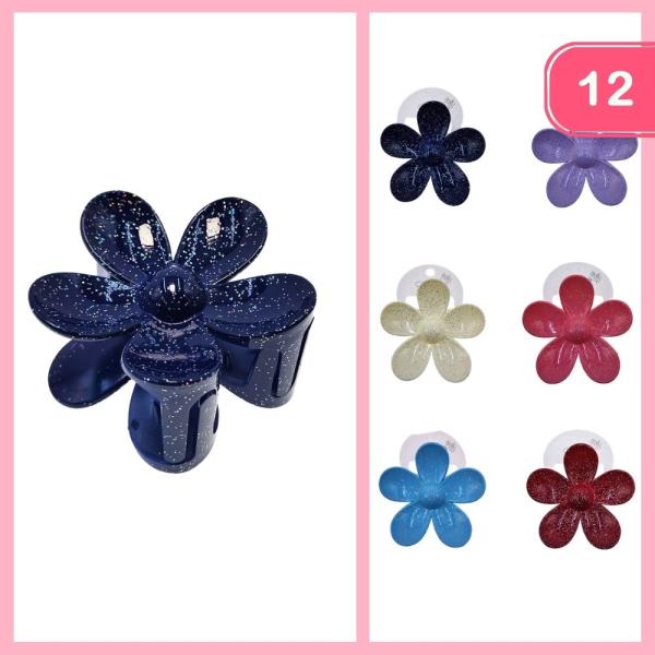 GLITTER FLOWER HAIR CLAW CLIP (12 UNITS)