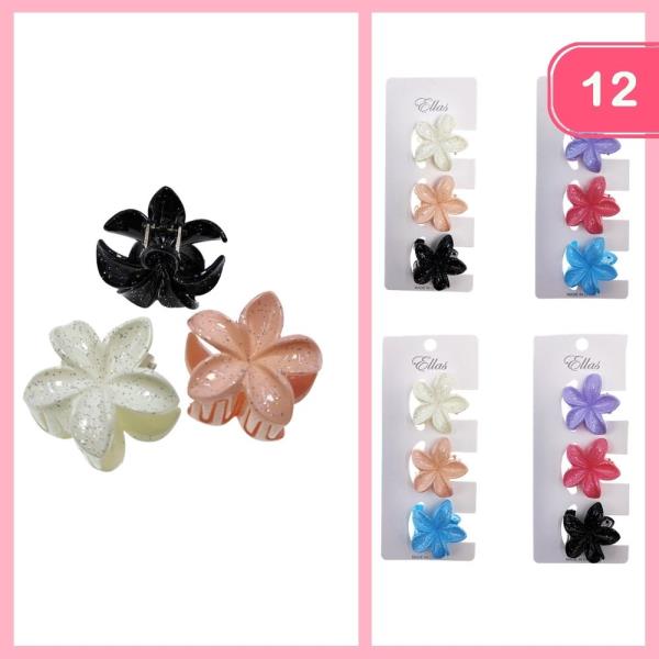 GLITTER FLOWER HAIR CLAW CLIP (12 UNITS)