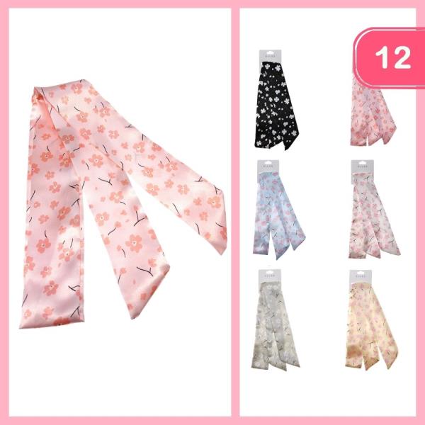 SILK LIKE MULTI USE HAIR SCARF FLOWER PATTERN  (12 UNITS)