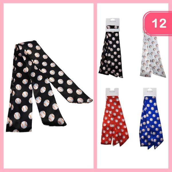 SILK LIKE MULTI USE HAIR SCARF BASEBALL PATTERN  (12 UNITS)