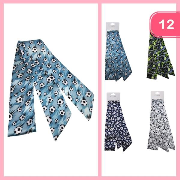 SILK LIKE MULTI USE HAIR SCARF SOCCER PATTERN  (12 UNITS)
