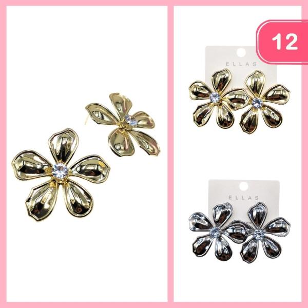 METAL RHINESTONE FLOWER POST EARRING (12 UNITS)