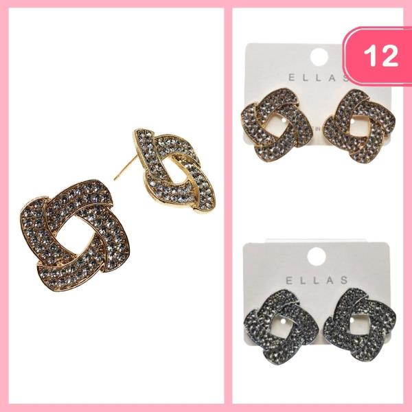 RHINESTONE KNOTTED SQUARE  POST EARRING (12 UNITS)