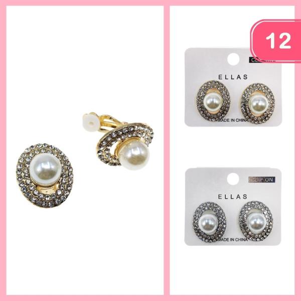 RHINESTONE PEARL CLIP ON EARRINGS (12 UNITS)