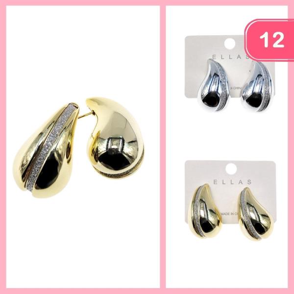 TWO TONE TEARDROP HOOP EARRING (12 UNITS)