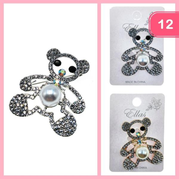 RHINESTONE PEARL TEDDY BEAR BROOCH (12 UNITS)