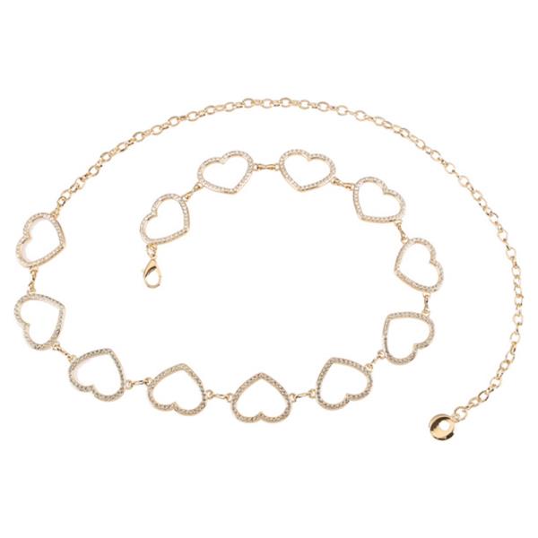 METAL RHINESTONE HEART LINK CHAIN BELT