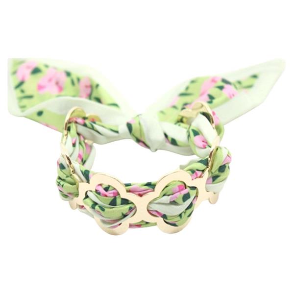 FLOWER SILKY SCARF BOW CUFF BRACELET