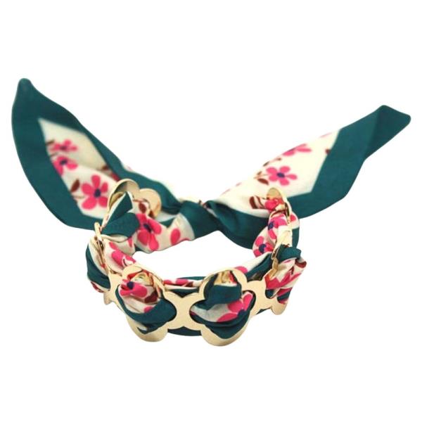 FLOWER SILKY SCARF BOW CUFF BRACELET