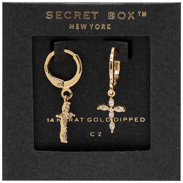 SECRET BOX 14K GOLD DIPPED CROSS EARRING
