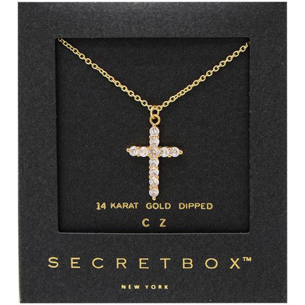SECRET BOX 14K GOLD DIPPED CROSS NECKLACE